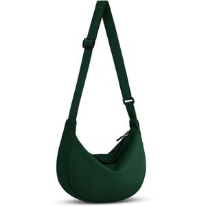Crossbody Sling Bag for Women Men Trendy, Crescent Bag with Adjustable Strap, 2 Zippers Lightweight, Deep Green
