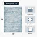 5x7 Washable Area Rugs for Living Room, Neutral Retro Aesthetic Non Slip Blue Rug for Nursery Kids Room, Soft Faux Wool Cozy Floor Carpet for Bedroom Dining Room