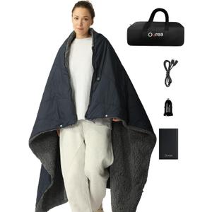 Ourea Battery Operated Heated Blanket for Outdoor Use-Rechargeable 12v Cordless Heated Blanket with 3 Heating Levels, Includes 20000mAh Power Bank, Portable for Camping, Car, Stadium, Indigo