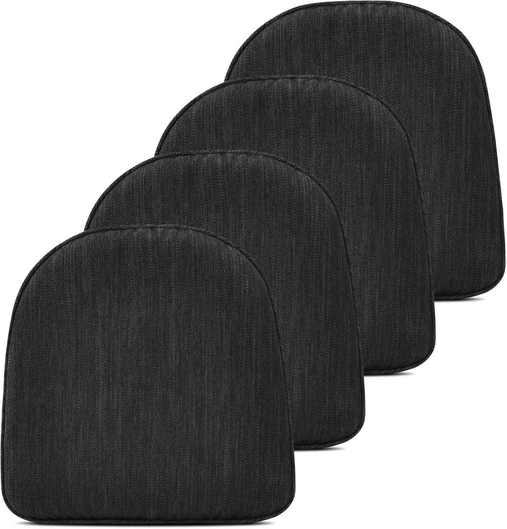 baibu Set of 4 Memory Foam Dual-Layer Design Metal Dining Chair Pads Bar Stool Cushion with Ties for Metal Chairs or Bar Stools - 4 Cushions Only (Gray Black, 14x14x1.5in)