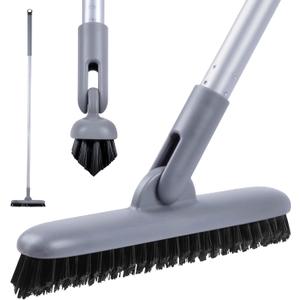 DSV Standard Grout Scrub Brush with Long Handle, 50'' Tile Grout Scrubber, V-Shape Crevice Cleaning Brush for Hard to Reach Areas, 180 Rotation Grout Cleaner for Tile Floors, Baseboards and Corners