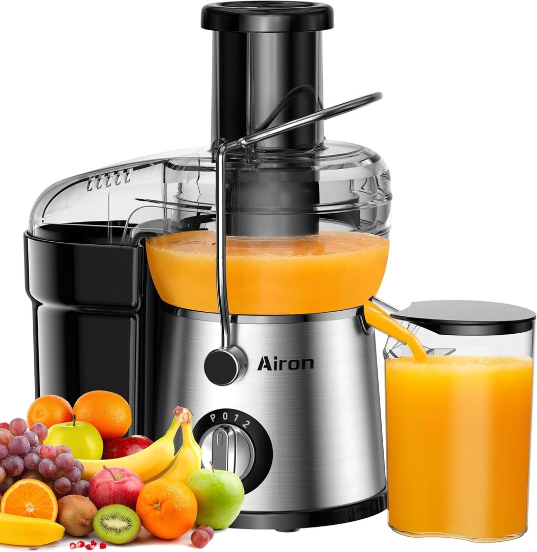Juicer Machine, Airon Centrifugal Juicer Extractor, Max Power 800W, 3" Wide Feed Chute for Fruit Vegetable, Juice Maker with 3-Speed Setting, High Juice Yield, Easy to Clean, Stainless Steel, BPA Free