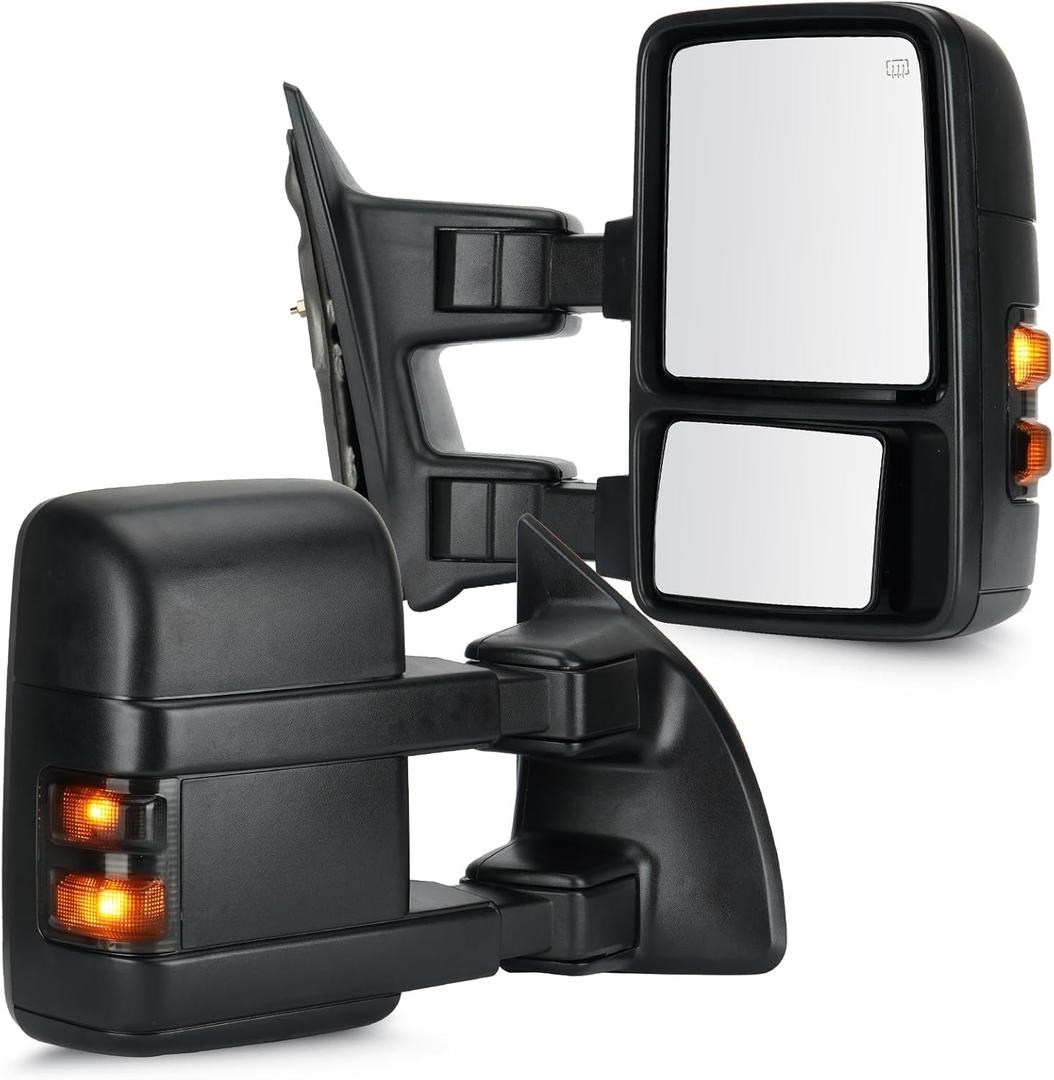 Youxmoto Towing Mirrors fit for 99-07 for Ford for F250 F350 F450 F550 Super Duty Pickup Truck Mirrors, Heated, Manual Telescoping/Folding; Turn Signal; Black