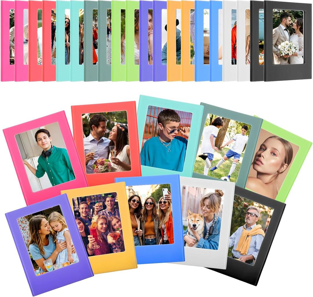 30 Pack Magnetic Photo Picture Frame Cute Mini Table Photo Frame Holder 3 Inches Plastic Colorful Photo Display Compatible with Fujifilm Instax for Fridge Refrigerator Office (Multicolor)