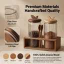 Coffee Bar Glass Canister Set 2 34 floz Airtight Glass Jars with Acacia Wood Lids, 2 Acacia Wood Spoons & Acacia Organizer Tray