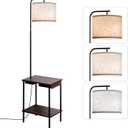 Floor Lamp with Table & Drawers, End Table Lamp with USB Charging Portt Power Outlet and Shelves, Side Table Reading Light with 3 Color Temperature Led Bulb Included for Living Room, Walnut