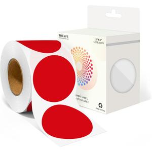 2 Inch Round Color Coding Labels (500 Count) - Red Dot Stickers Circle Labels with Dispenser Box for Warehouse, Filing, Industrial, Office Organization (1 Roll-500PCS)