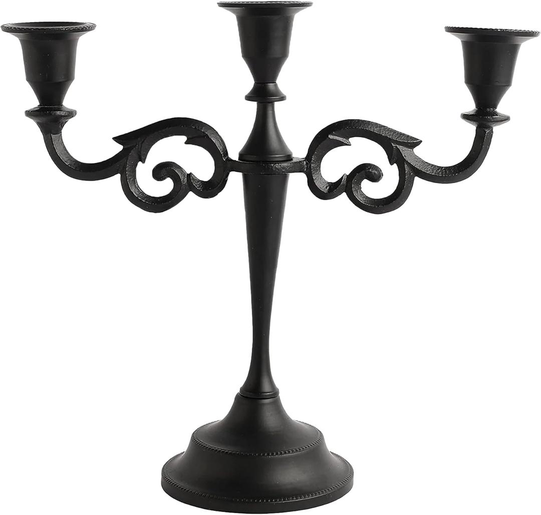 Rely+ 3 Arm Candelabra - 10 Inch Tall Matte Black Tapered Candle Holder - Elegant Candle Stands and Candlesticks Holders for Home Decor - Fits 3/4-Inch-Thick Candles
