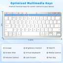 Qulose Bluetooth Keyboard, Ultra-Slim Wireless Keyboard for iPad, Rechargeable Ergonomic Computer Keyboard for iOS, Android, Windows PC Tablets Phone, White Silver