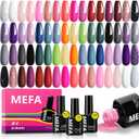MEFA 35 Pcs Gel Nail Polish Set, 32 Colors All Seasons Collection Gel Nail Polish Kit with Base Coat No Wipe Glossy/Matte Top Coat Blue Red Pink Nail Art Manicure DIY Salon Home Gifts for Women Girls (1-B Classic Red Purple)