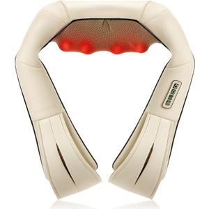Nekteck Neck Massager for Pain Relief Deep Tissue, FSA Eligible Shiatsu Back Massager with Heating 3D Kneading Massage Pillow for Shoulder Leg Muscle, Office Home Car Use, HSA Eligible, Plug-in Use (Beige)