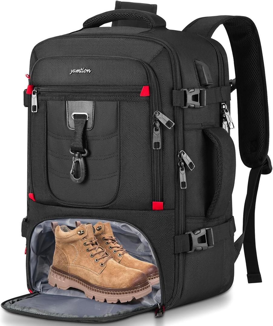 Carry On Backpack for Men with Shoe Compartment,Travel Backpack with Laptop Compartment Airline Approved for Women,Weekender Bag for Workout College Sport Mochila de Viaje (Middle, Black)