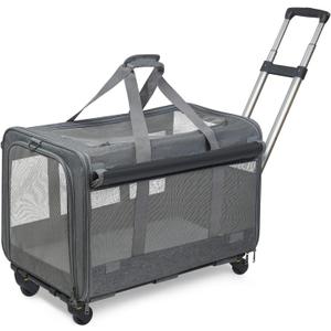 GJEASE Large Pet Rolling Carrier with Wheels for Up to 35 LBS, with Durable Handle and Flexible Wheels,Breathable and Collapsible Carrier for Small & Medium Pets