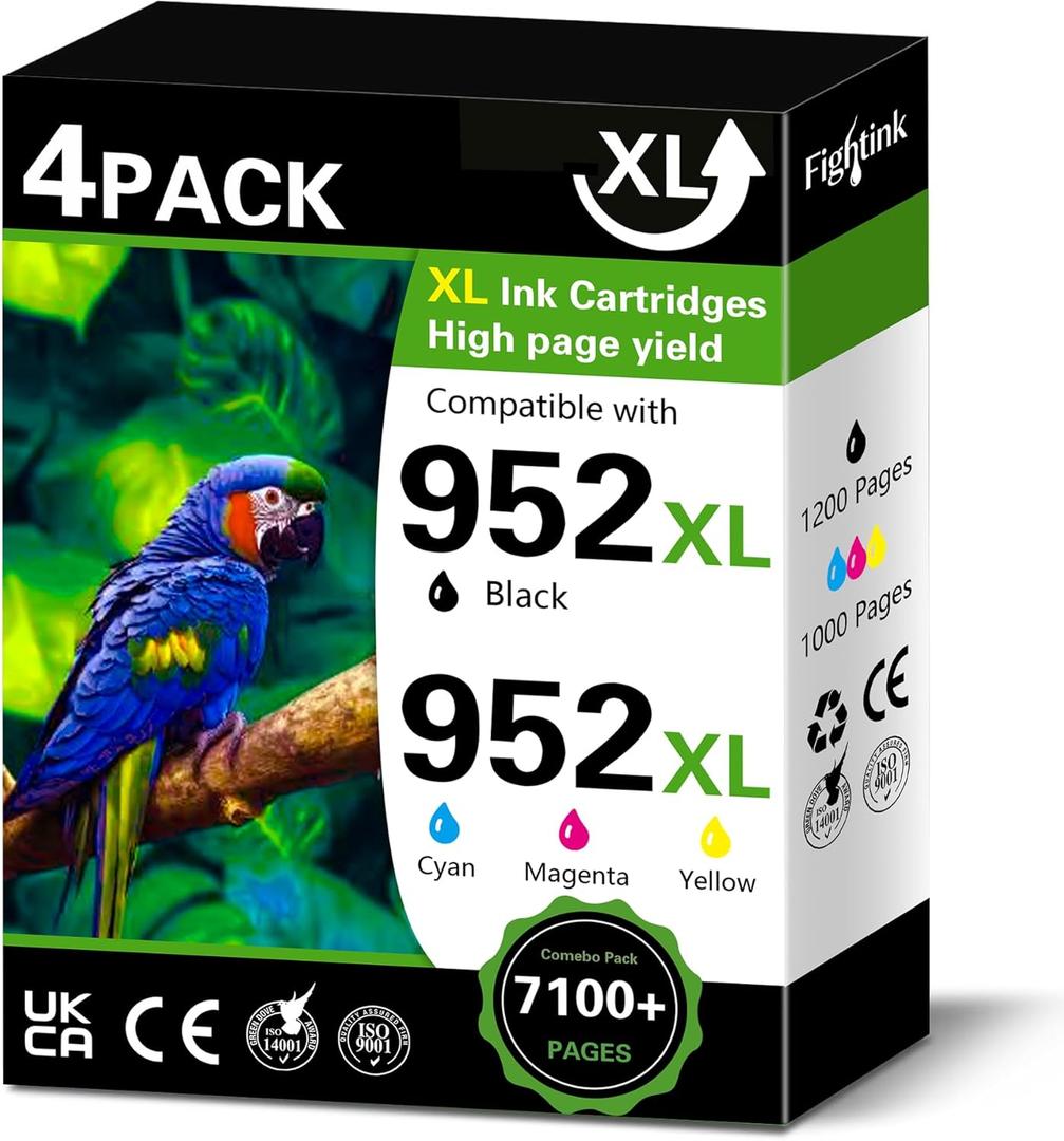 952 952XL Ink Cartridges Black Color Compatible for HP 952XL Ink Cartridges Combo Pack Compatible for HP 952XL 952 XL fit for Officejet Pro 8710 7740 8720 8210 8715 8740 8725 8702 8703,4 Pack