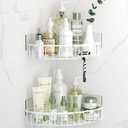 Orimade Corner Shower Caddy with 2 Hooks Wall Mounted Metal Bathroom Shelf Storage Organizer Adhesive No Drilling 2 Pack, White Only for 90-Degree Corner
