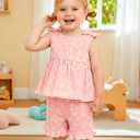 Kucnuzki Toddler Baby Girl Clothes Sleeveless Tank Tops Ruffle Halter Shirts Floral Shorts 2 Piece Set Summer Outfits (Pink, S)