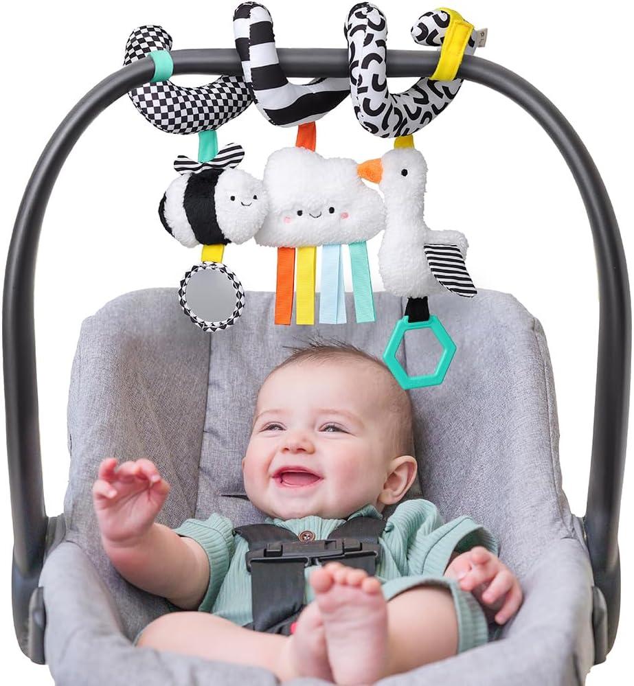 Itzy Ritzy Spiral Car Seat & Stroller Activity Toy - Stroller & Car Seat Toys for Ages 0 Months and Up - Hanging Toys Include Dangling Ring, Mirror and Textured Ribbons (High Contrast)