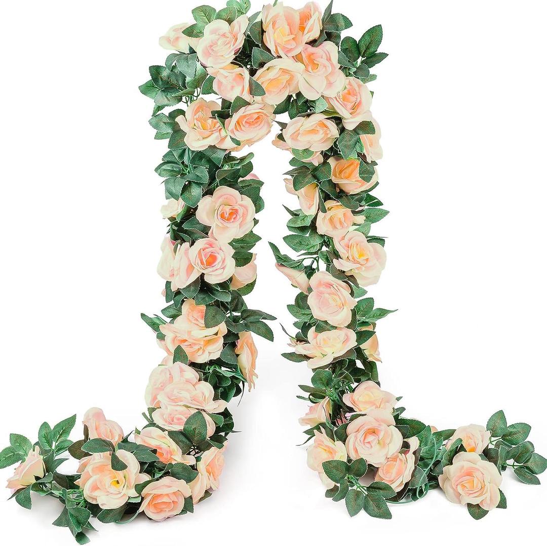 10PCS Fake Rose Garland, 7.5Ft Artificial Vines Flowers Hanging Rose Vine forfor Table Wedding Backdrop Arch Wall Party Mantle Festival Decor (Champagne)
