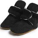 Miamooi Infant Baby Girls Boys Cotton Booties Newborn Winter Warm Fleece Cozy Slippers Toddler Non-Slip Ankle Boots First Walker Crib House Socks Shoes 3-18 Months (Black)