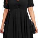 Women's Plus Size Short Homecoming Sundress Puff Sleeve Sweetheart A Line Graduation Milkmaid Dress, Size: 20 Plus