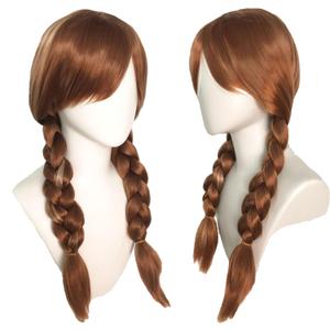 Brown Pigtail Wig with Bangs for Women Braided Hair Wigs for Anime Synthetic Hair for Halloween Costume Party Cosplay with Wig Cap
