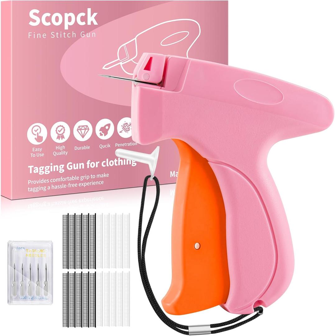 Stitch Gun for Clothes - Handheld Stitch Gun Quick Clothing Fixer - Tagging Gun - Includes 6 Needle, 1000 Black Fasteners & 1000 White Fasteners (Pink,Orange)