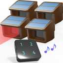 Driveway Alarm System- HTZSAFE 1/2Mile Solar Driveway Alarm System- Up to 70FT Wide Sensor Range- Fully Weatherproof Outdoor Motion Sensor&Detector DIY Security Alert System-1 Receiver and 4 Sensors