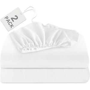 Biloban Twin Fitted Sheet 2 Pack, Twin Bedding Fitted Sheets Only with Deep Pocket up to 14", Bottom Sheet, Shrinkage & Stain Resistant Fitted Bed Sheets, Wrinkle Free & Easy Care, White