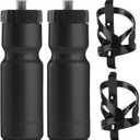 Bike Water Bottle Holder & Bottle Combo 2-Pack 22 oz Sports Squeeze Bottles with Pull Top Cap & Easy-Install Bike Cage Made in USA 50 Strong Brand