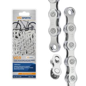 VG SPORTS 6/7/8/9/10/11 Speed Bike Chain,Half/Full Hollow Lightweight Bicycle Chain for Road Bike MTB,Silver/Gold/Titanium/Rainbow,116 Links with Missing Link