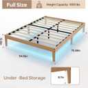 Tyndall Full Size Bed Frame with LED Lights, 12 Inch Solid Wood Platform Bed Frame with Under Bed Storage, Wooden Slats Support, Natural Finish, No Box Spring Needed, Noise Free, Easy Assembly