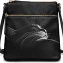 Leather Purses for Women, Leather Hobo Bags for Women Vintage Travel Sling Purse Multi Pockets Shoulder Bag (Fashionable Black Cats)