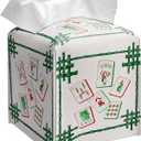 Grace Yonks Retro Tissue Box Cover Square - Mahjong Bamboo Tiles Design 5.2" PU Leather Holder for Vanity, Desk, or Bathroom Counter - Cube Case for Facial Tissues. (107)