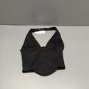 REORIA Women's Summer Sexy Halter V Neck Sleeveless Backless Trendy Y2k Going Out Corset Tank Crop Tops (Medium, Black)