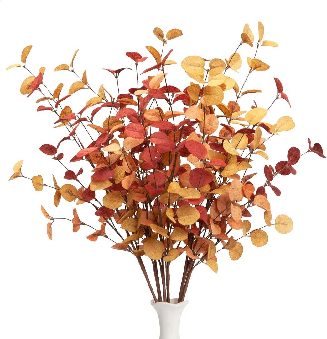 6 Pcs Artificial Eucalyptus Stems Fall Decorations with Fall Eucalyptus Leaves Autumn Decorations for Office and Home Artificial Plants for Floral Arrangement (Orange)