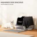 Stainless Steel Cat Litter Box with Lid, XL Large Enclosed High Sided Cat Litter Box, Metal Cat Box with 120° Fully Transparent Detachable Lid, Scoop & Mat - Black