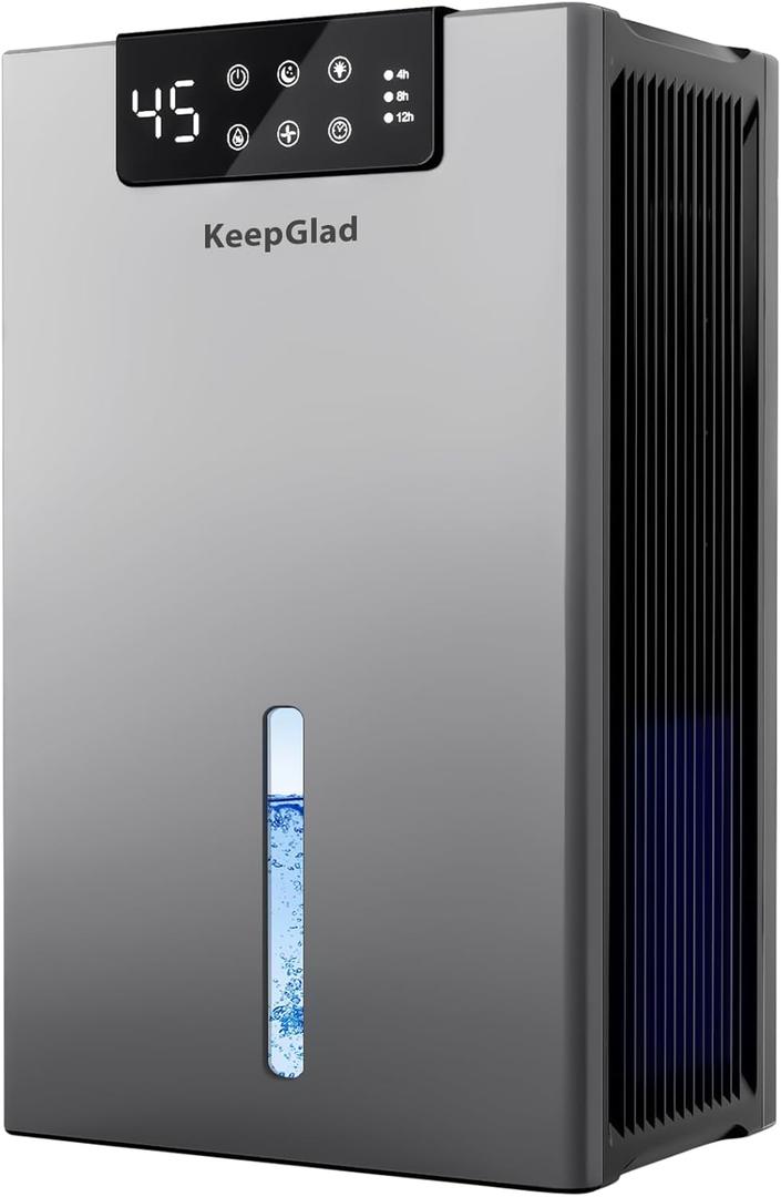 Dehumidifier, 98OZ Dehumidifiers for Home(1000sq.ft), Humidity Display Dehumidifier for Basement Bathroom Bedroom, Auto Shut Off, Washable Filter, Drain Hose, Timer, 7 Ambient Lights, Gray