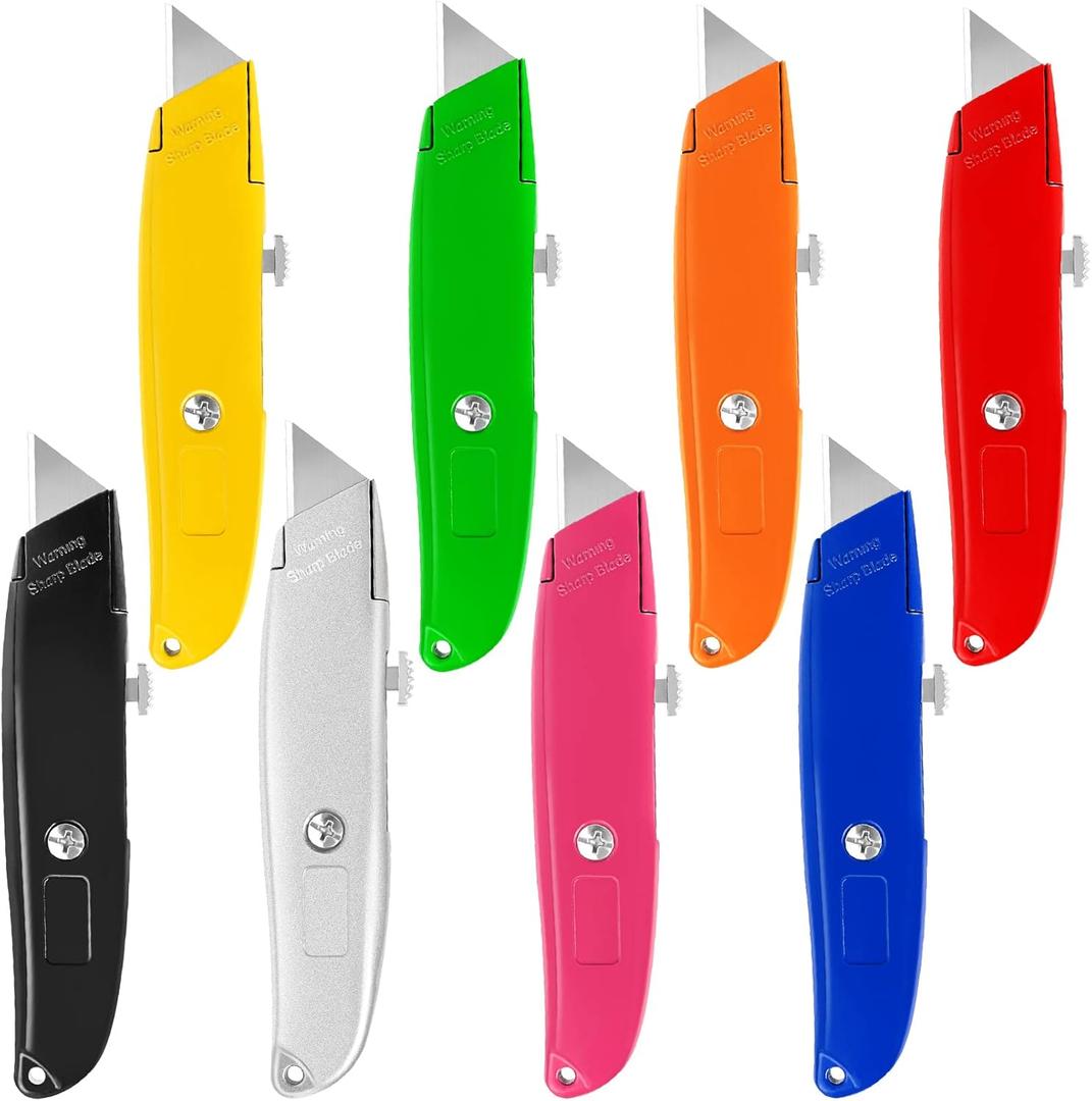 DIYSELF 8 Pack Box Cutters, Premium Utility Knife, Box Cutter Retractable Heavy Duty, Box Opener, Razor Blades Utility Knife for Cardboard and Boxes, Pipe Cutter (Multicolor)