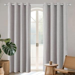 Joydeco Black Out Curtains 84 Inch Long 2 Panels Set, Greyish White Thermal Insulated Burlap Curtain & Drapes, Grommet Room Darkening Textured Drapes for Bedroom Living Room