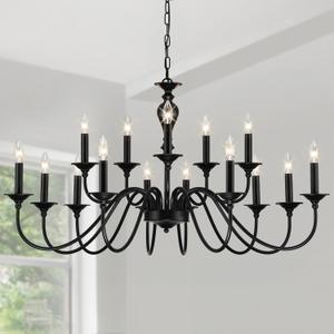15 Light Black Farmhouse Chandelier | Large Chandeliers for Dining Room Light Fixtures Over Table | Vintage Candle Hanging Lighting for Living Room | Foyer | Staircase | Restaurant | Villa, 15 Lights D43"