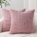 Topfinel Pillow Covers 16x16 Inch Set of 2 Decorative Pink Soft Corduroy Boho Striped Throw Pillow Covers Patchwork Cushion Cases Cute Aesthetic Home Decor for Couch Sofa Bed