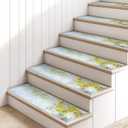 Oil Painting Style Stair Treads for Wooden Steps Indoor, Non Slip Stair Runner Carpet with Self-Adhesive Backing, 9" X 28" 15Pcs Electro