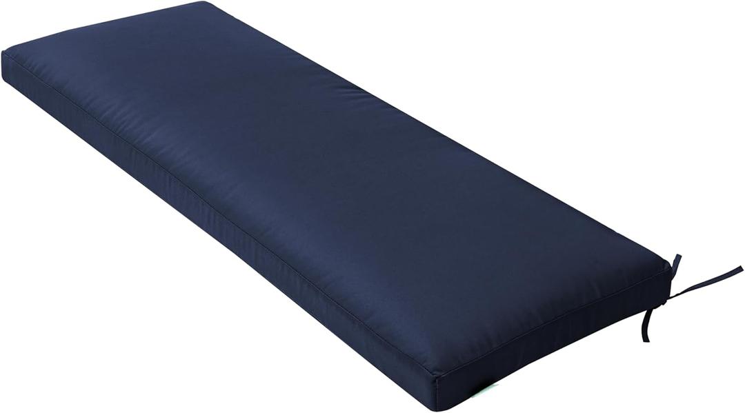 QILLOWAY Indoor/Outdoor Bench Cushion, Thick Upholstery Foam Couch Swing Pads with Ties,48-Inches,Navy Blue