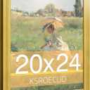 20x24 Wood Picture Frame, HD Plexiglass 20x24 Ornate Natural Wooden Vintage Photo Frame, 20 by 24 Painting Poster Frame with Gold Border and Distressed Rust-Like Finish for Art, Tabletop or Wall Decor (1 Pack）