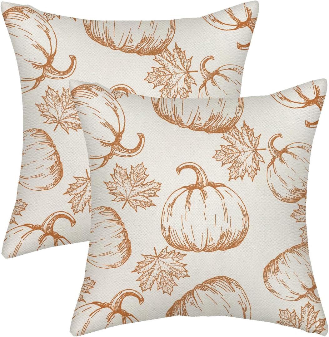 AGAYNA Fall Pillow Covers 16x16 Burnt Orange Pumpkin Decor Throw Pillows Case for Couch Maple Leaves Autumn Harvest Indoor Outdoor Decorative Cushion Cases for Sofa Bed Decorations Set of 2