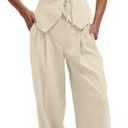 Cicy Bell Women's 2 Piece Outfits Sleeveless Tie Waist Suit Vest and Wide Leg Pants Business Casual Blazer Sets (XX-Large, Apricot)