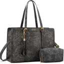 LOVEVOOK Laptop Bag for Women Vintage Leather Work Tote 15.6 inch Large Capacity Computer bag with Clutch Purse for Office, Travel, School, Casual (Mud Gray)