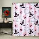Cute Halloween Fabric Shower Curtain Aesthetic Funky Bathroom Decorations, Colorful Fun Scary Jack Pumpkins Ghost Witch Hats Gothic Halloween Fall Girls Kids Shower Curtain Set with Hooks (White)