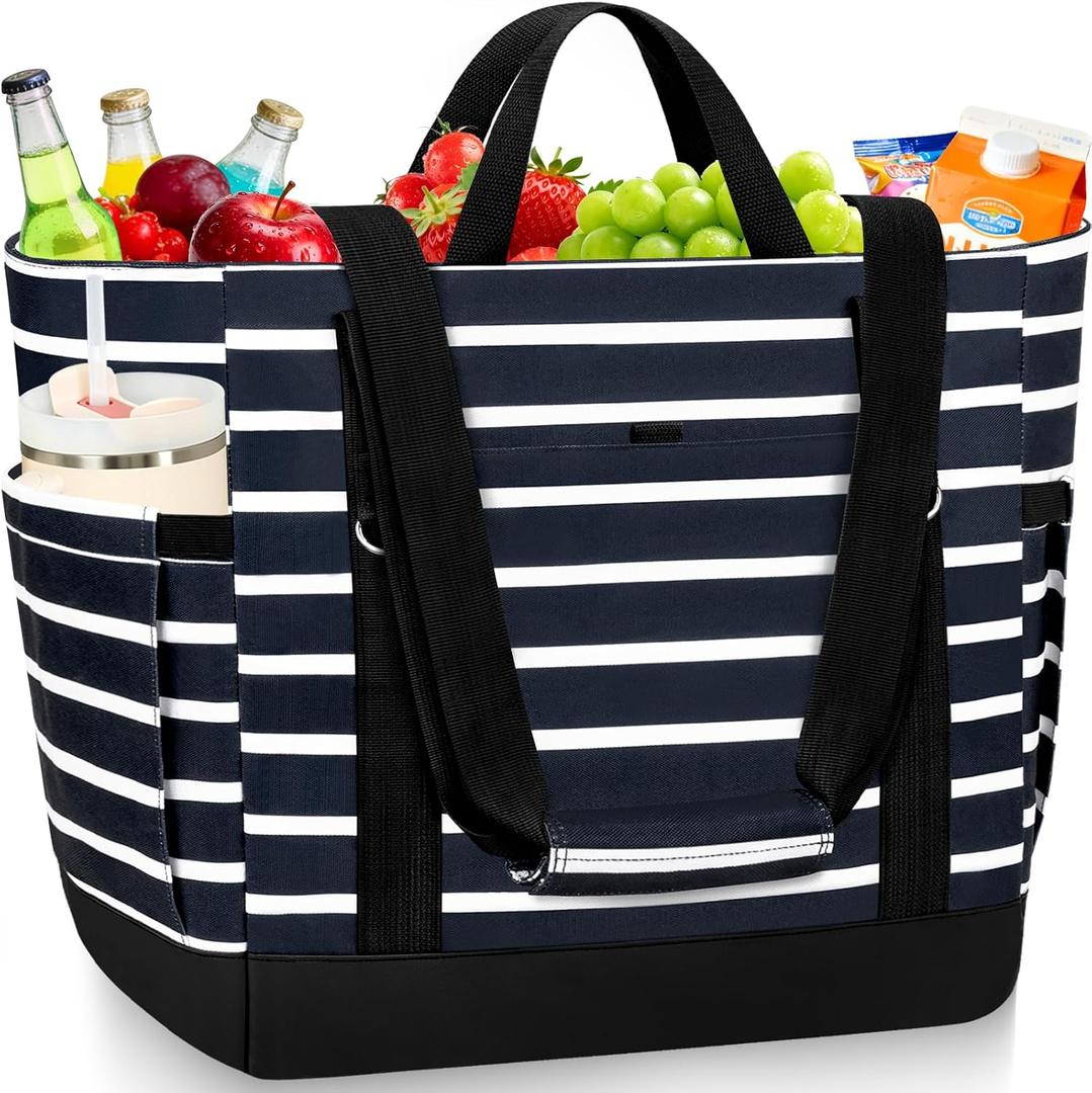 Cooler Bag Insulated, Soft Side Cooler, Reusable Grocery Bags with Zipper Closure, Thermal Leakproof Large Insulated Tote Bag for Hot/Cold Food for Grocery, Beach, Travel, Picnic