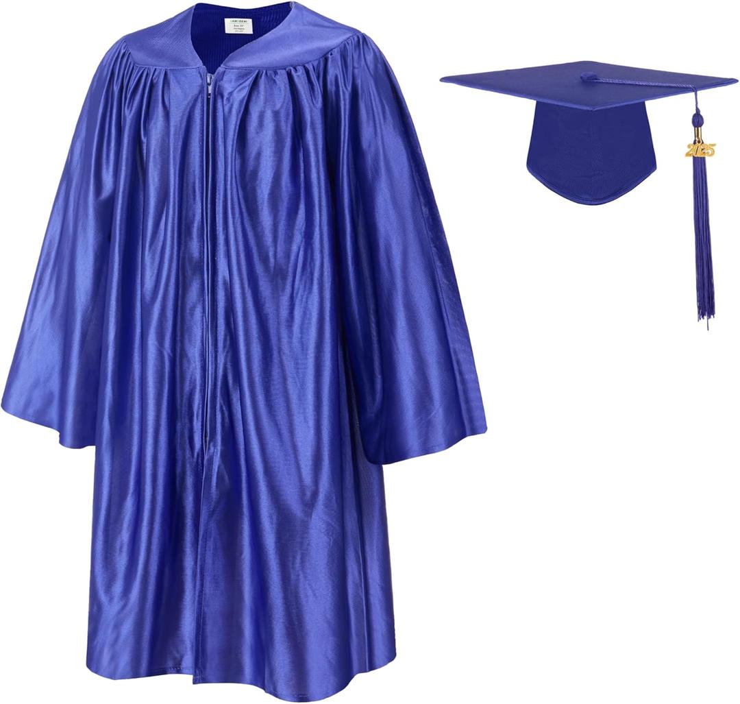 SAMDEEMI Unisex Shiny Kindergarten Graduation Gown Cap Set with 2025 Tassel, for Preschool Toddler Children (27", Purple)
